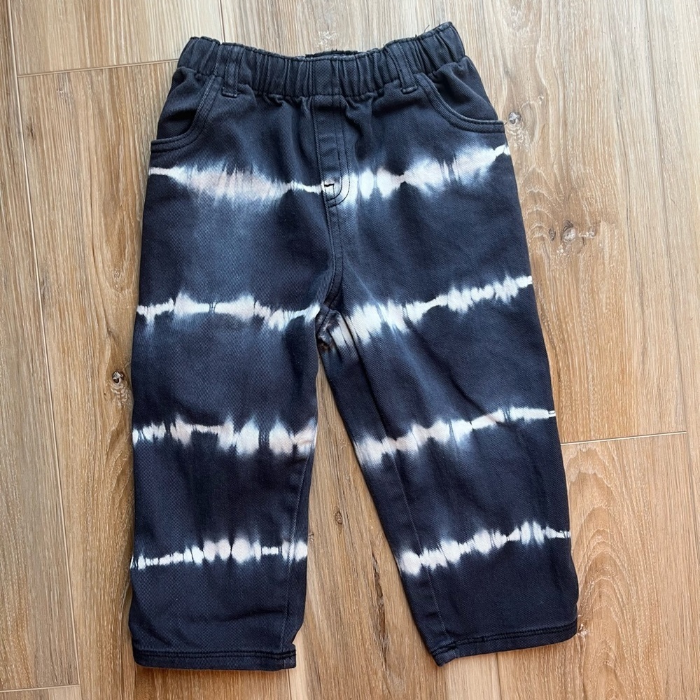 Open Edit Toddler Tie Dye Stretch Straight Leg Jeans in Navy Charcoal Size 3